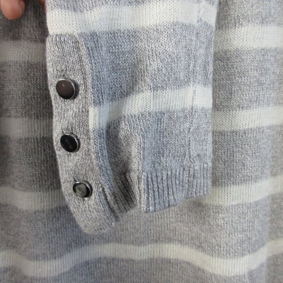 Club Monaco Linen Blend Nautical Sweater Women S Striped Gray White Knited 172 - Picture 6 of 9